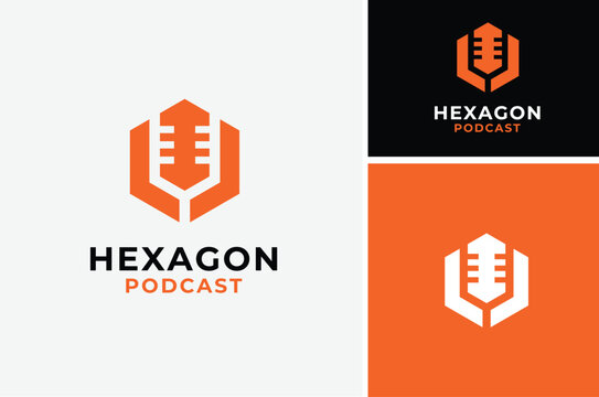 Mic Hexagon, Modern Microphone logo for Speech Radio Podcast Broadcast Karaoke Studio Record business