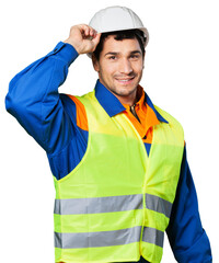 Happy male architect wearing a helmet