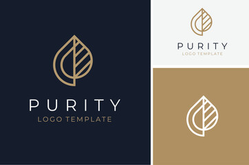 Golden Leaf, Gold Initial Letter P for Pure Plant Purity nature natural cosmetic beauty logo design
