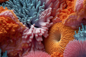 close up texture of sea corals with vibrant pastel colors created with AI generative tools