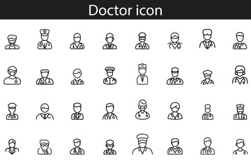 Doctor and nurse line icons set. vector illustration on white background, editable stroke.