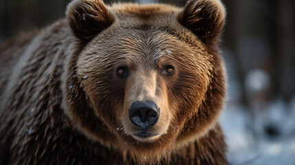 Fototapeta na wymiar portrait of a big brown bear in winter. Generative AI