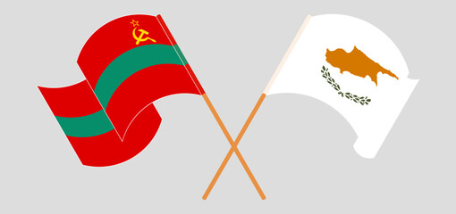 Crossed and waving flags of Transnistria and Cyprus.