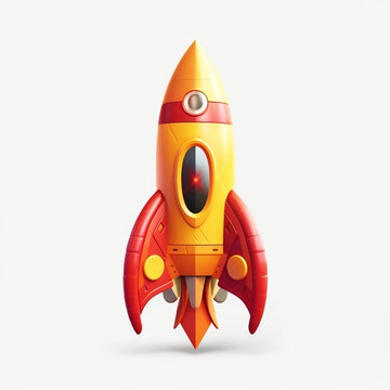 3D rocket in space Business startup and business growth concept, isolated on white background, created with Generative AI technology
