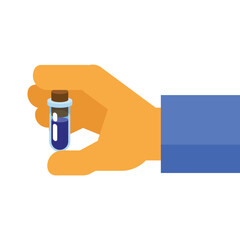 Hand holding a test tube with blood. Vector illustration in flat style