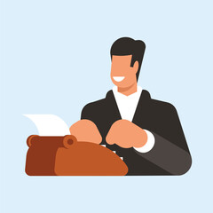 Businessman reading a contract. Vector illustration in a flat style.