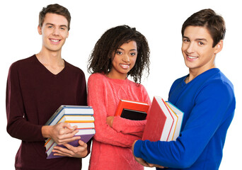 Group of young people holding books