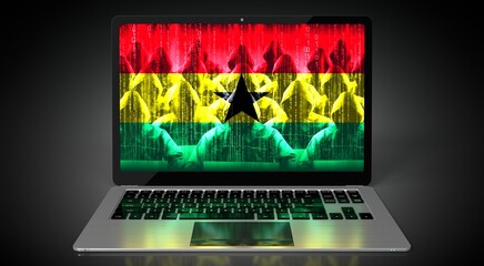Ghana - country flag and hackers on laptop screen - cyber attack concept