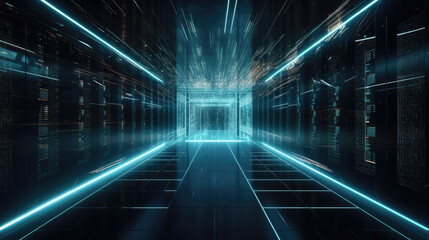 abstract server room. data backup, internet cloud, cyberspace concept. Generative AI