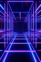 3d render , abstract geometric background with shapes and neon lines glowing in ultraviolet light