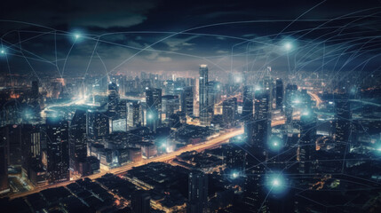 Fototapeta na wymiar a modern networked big city with 5g high-speed internet. future concept. Generative AI