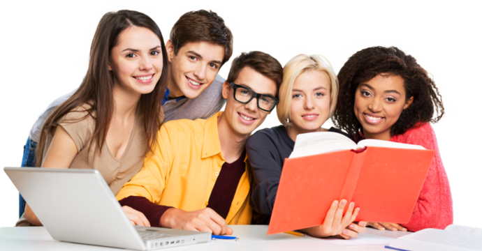 education concept, happy group of students at school