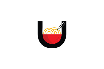 letter u with ramen bowl illustration design, ramen logo design, restaurant logo, letter u restaurant logo, u noodles logo © Bockthier