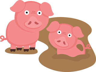 Obraz na płótnie Canvas cute cartoon pig character on white background illustration