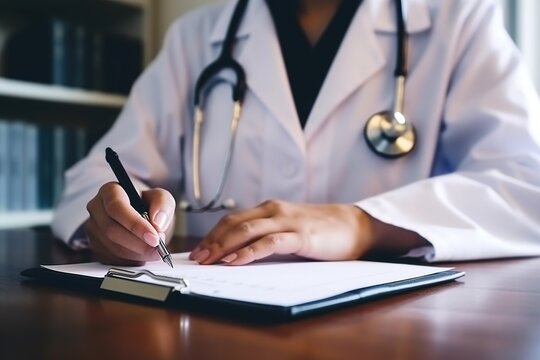 doctor writing prescription. Generative AI
