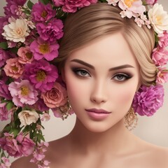 beautiful young woman with flowers. Beauty industry. Advertising of cosmetics and perfumes
