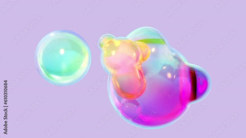 Poster morphing liquid blobs in a metaball animation. 3d abstract colorful metaballs in the background. 4-k
