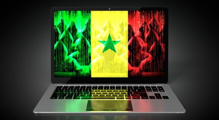 Senegal - country flag and hackers on laptop screen - cyber attack concept