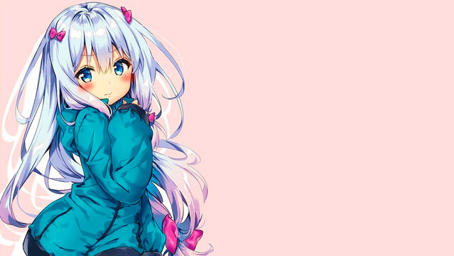 Cute anime girl_Blushing_Digital Art_illustration_ 3d Wallpaper