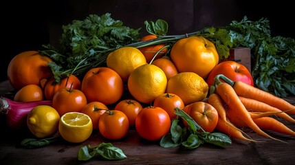 yellow and orange fruits and vegetables - obrazy, fototapety, plakaty