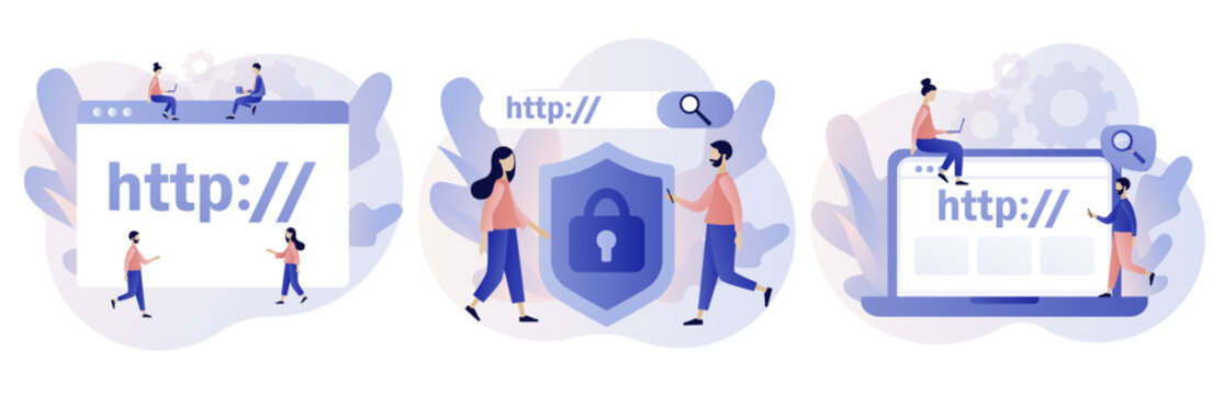 Hypertext Transfer Protocol concept. HTTP data web page. Web browser. Internet communication protocol. Modern flat cartoon style. Vector illustration on white background