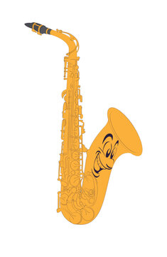 Saxophone jazz instrument. Vector illustration of a musical instrument for jazz arrangements. Sketch for creativity.