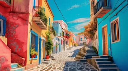 Fototapeta na wymiar illustration of Mediterranean village. Generative AI