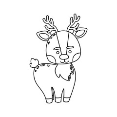 Character Deer Black and White Vector Illustration Coloring Book for Kids
