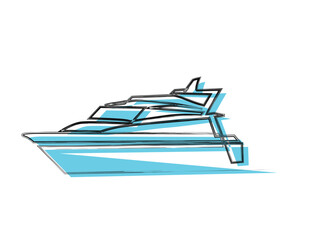 Doodle line drawing of Yacht. Boat line art drawing vector illustration. Abstrat Yacht lineart.