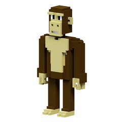 3d render of a monkey. Voxel art style monkey
