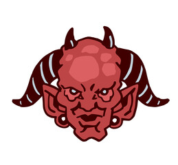 Illustration d'un démon rouge diabolique, venant des enfers, cornu, dessiné à la main, isolé sur fond blanc