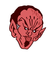 Illustration d'un démon rouge diabolique, venant des enfers, dessiné à la main, isolé sur fond blanc