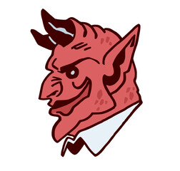Illustration d'un démon rouge diabolique, venant des enfers, dessiné à la main, isolé sur fond blanc