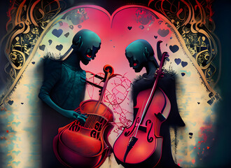 Gothic colorful background with music and love