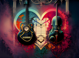 Gothic colorful background with music and love