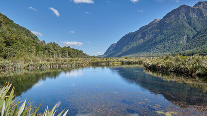 Mirror Lakes at Fiordland National Park in New Zealand