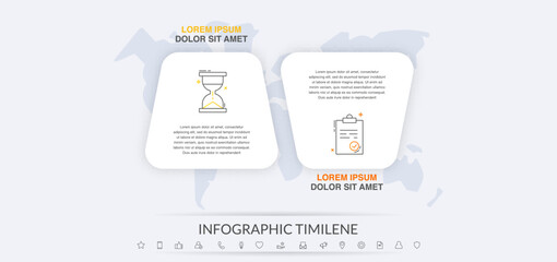 Vector infographics with 2 white quadrilaterals elements. Modern concept graphic process template with two steps. Timeline for the business project on white background for app, diagram, illustration