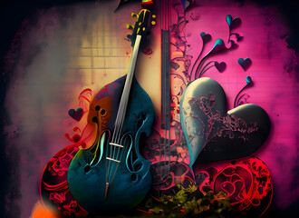 Gothic colorful background with music and love