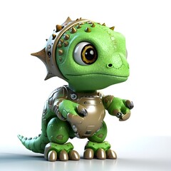 cute little green dinosaur robot, generative ai generated