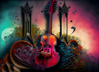 Gothic colorful background with music and love
