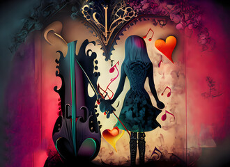 Gothic colorful background with music and love