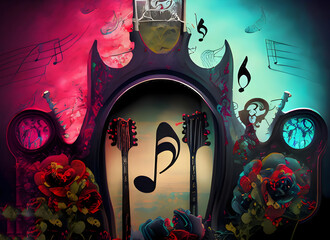 Gothic colorful background with music and love