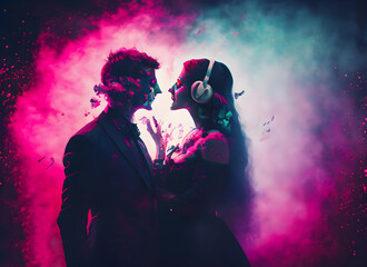 Gothic colorful background with music and love
