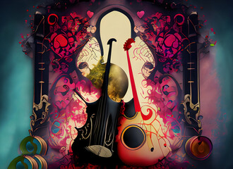 Gothic colorful background with music and love