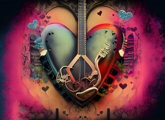 Gothic colorful background with music and love