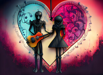 Gothic colorful background with music and love