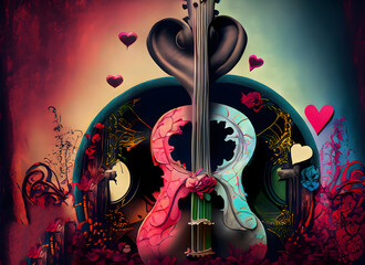 Gothic colorful background with music and love