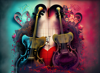 Gothic colorful background with music and love