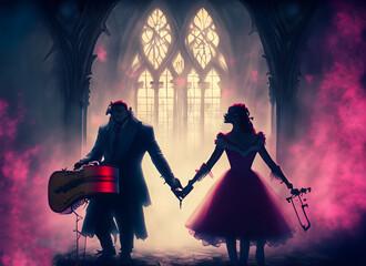 Gothic colorful background with music and love