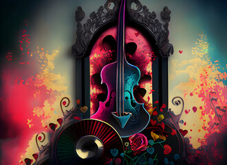Gothic colorful background with music and love